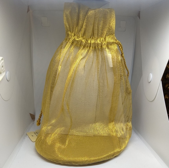 Lot of 2 Large Embroidered Yellow Gold Organza Mirrored Embellished Drawstring - Picture 5 of 12